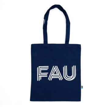 Blaue FairTrade Baumwolltragetasche der FAU Erlangen-Nürnberg