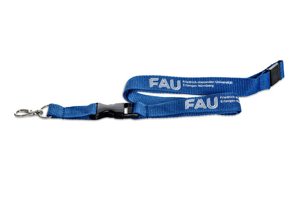 Blaues Schlüsselband der FAU Erlangen-Nürnberg