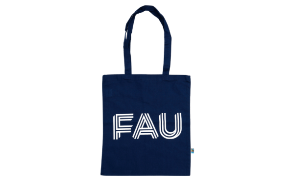 Blaue FairTrade Baumwolltragetasche der FAU Erlangen-Nürnberg