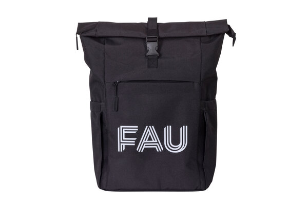 Black roll-up backpack made of rPET from FAU Erlangen-Nuremberg